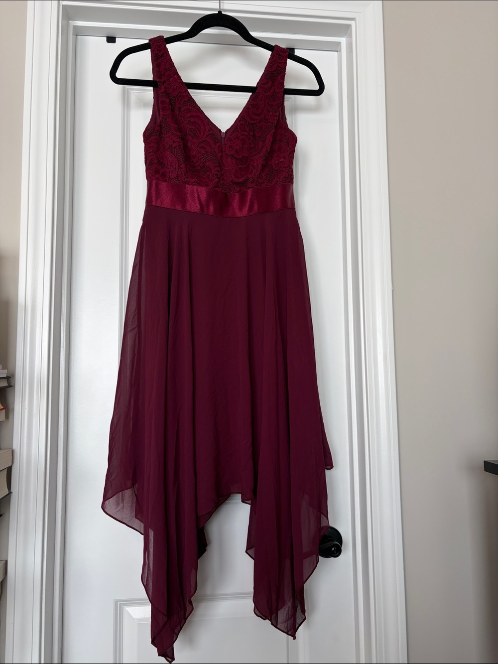 Ever Pretty Burgundy Lace Bodice High-Low Chiffon Dress